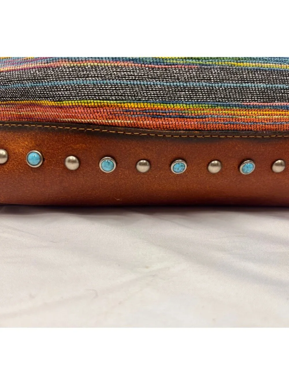 Boho Western Woven Leather Crossbody Bag Turquoise Stud Multicolor Purse